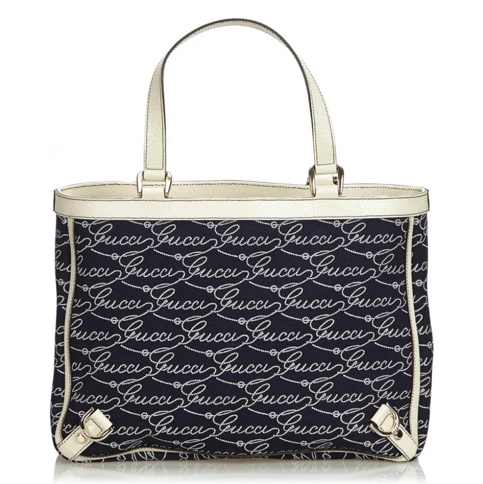 Gucci Vintage - Canvas Abbey Tote Bag - Blue - Leather Handbag - Luxury High Quality - Avvenice