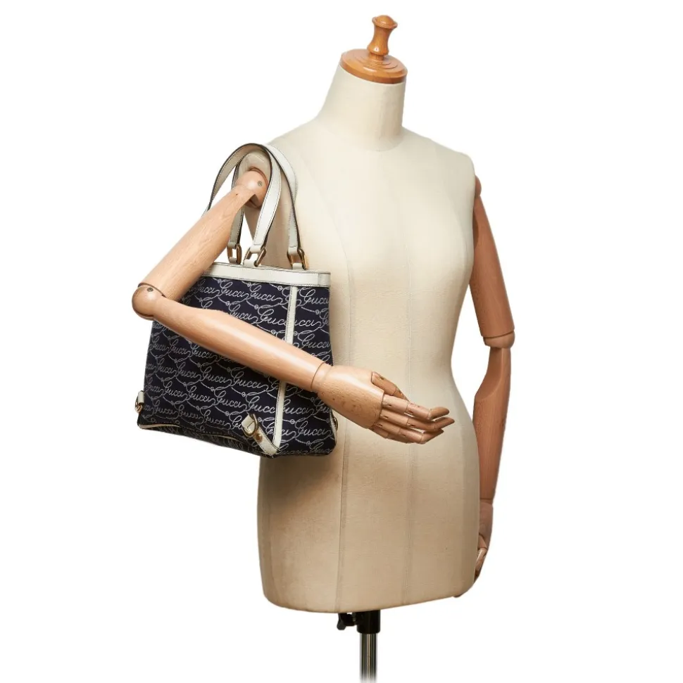 Gucci Vintage - Canvas Abbey Tote Bag - Blue - Leather Handbag - Luxury High Quality - Avvenice