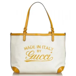 Gucci Vintage - Canvas Craft Tote Bag - White - Leather Handbag - Luxury High Quality - Avvenice