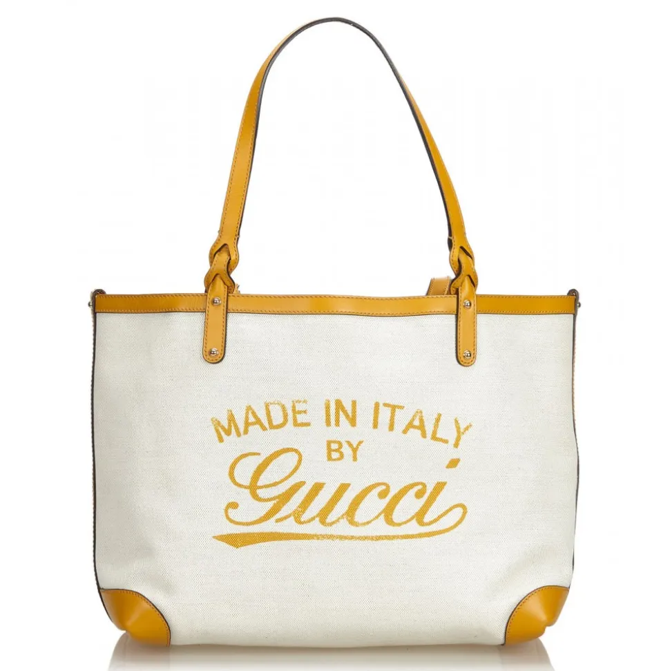 Gucci Vintage - Canvas Craft Tote Bag - White - Leather Handbag - Luxury High Quality - Avvenice