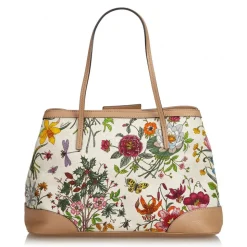 Gucci Vintage - Canvas Floral Tote Bag - White - Leather Handbag - Luxury High Quality - Avvenice
