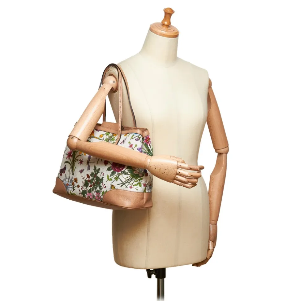 Gucci Vintage - Canvas Floral Tote Bag - White - Leather Handbag - Luxury High Quality - Avvenice