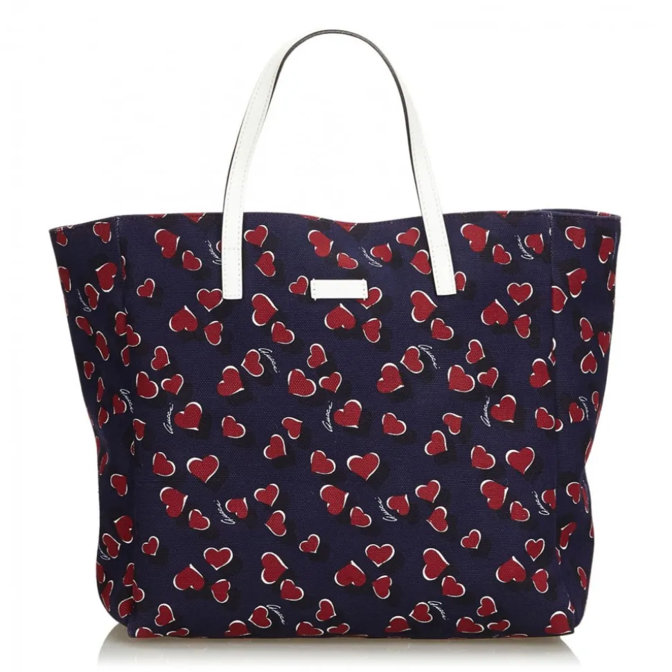 Gucci Vintage - Canvas Heartbeat Tote Bag - Blue - Leather Handbag - Luxury High Quality - Avvenice