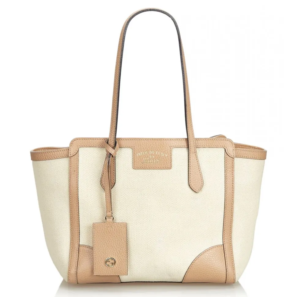 Gucci Vintage - Canvas Swing Tote Bag - Ivory Brown - Leather Handbag - Luxury High Quality - Avvenice