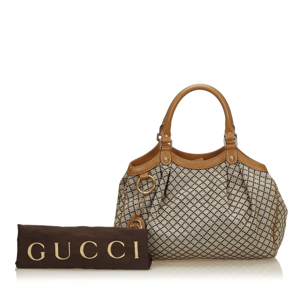 Gucci Vintage - Diamante Canvas Sukey Handbag Bag - Brown - Leather Handbag - Luxury High Quality - Avvenice