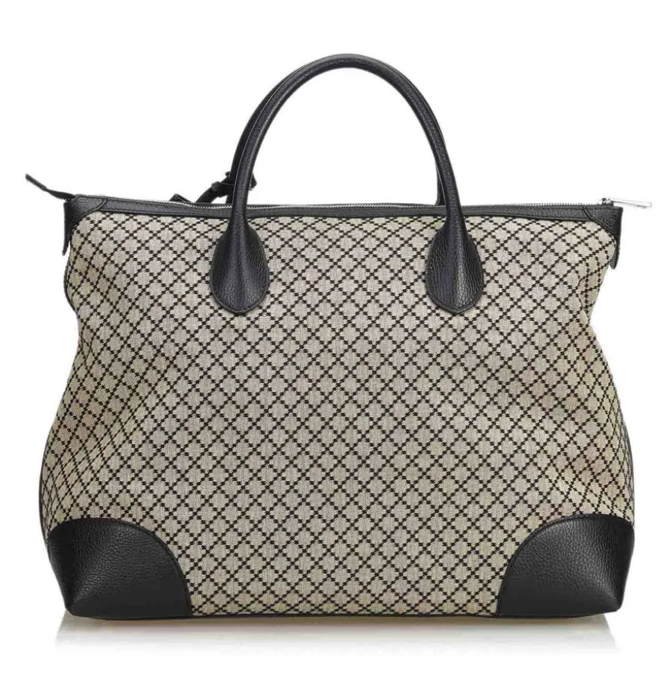 Gucci Vintage - Diamante Jacquard Travel Bag - Black Brown - Leather Handbag - Luxury High Quality - Avvenice