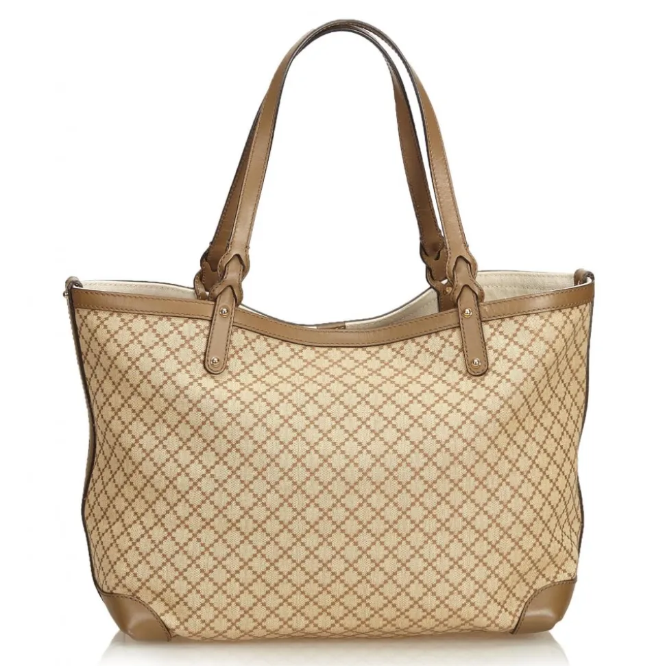 Gucci Vintage - Diamante Jacquard Tote Bag - Brown - Leather Handbag - Luxury High Quality - Avvenice