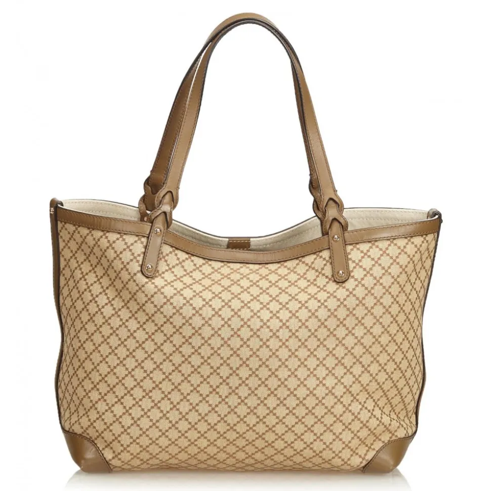 Gucci Vintage - Diamante Jacquard Tote Bag - Brown - Leather Handbag - Luxury High Quality - Avvenice