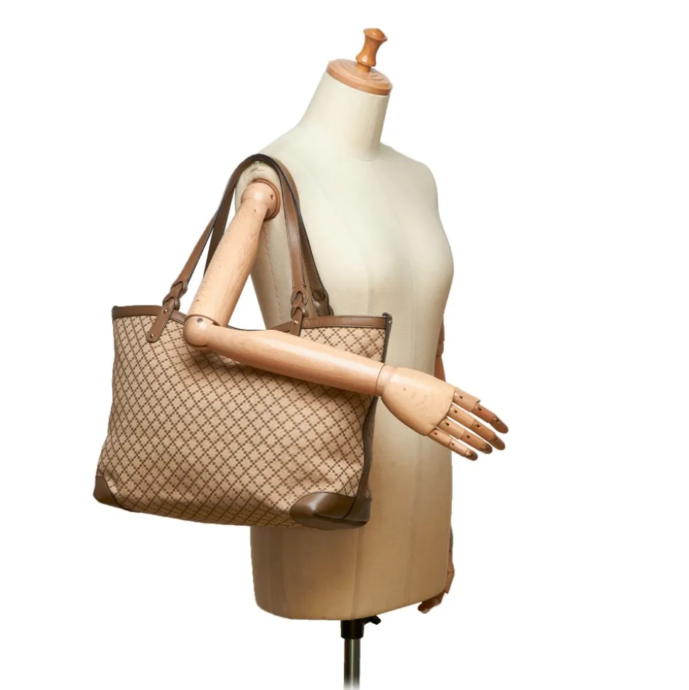 Gucci Vintage - Diamante Jacquard Tote Bag - Brown - Leather Handbag - Luxury High Quality - Avvenice