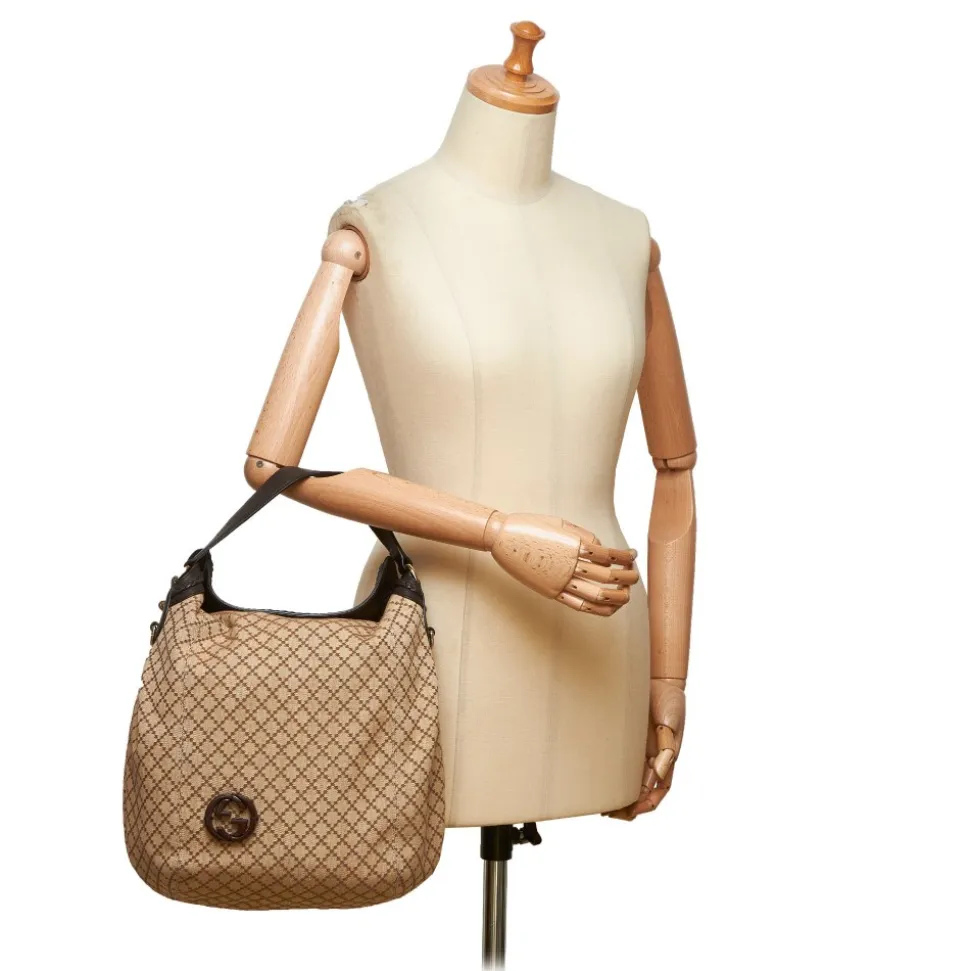 Gucci Vintage - Diamante Jacquard Hobo Bag - Brown - Leather Handbag - Luxury High Quality - Avvenice