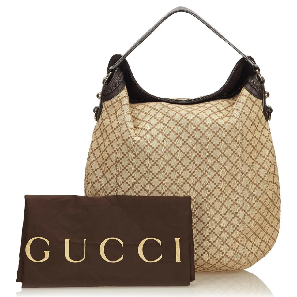 Gucci Vintage - Diamante Jacquard Hobo Bag - Brown - Leather Handbag - Luxury High Quality - Avvenice
