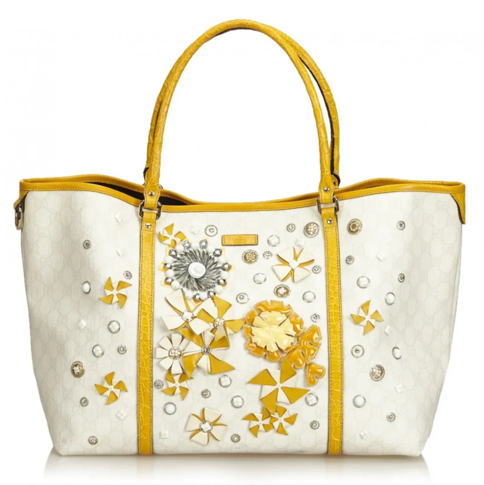 Gucci Vintage - Embellished Guccissima Tote Bag - White Ivory - Leather Handbag - Luxury High Quality - Avvenice