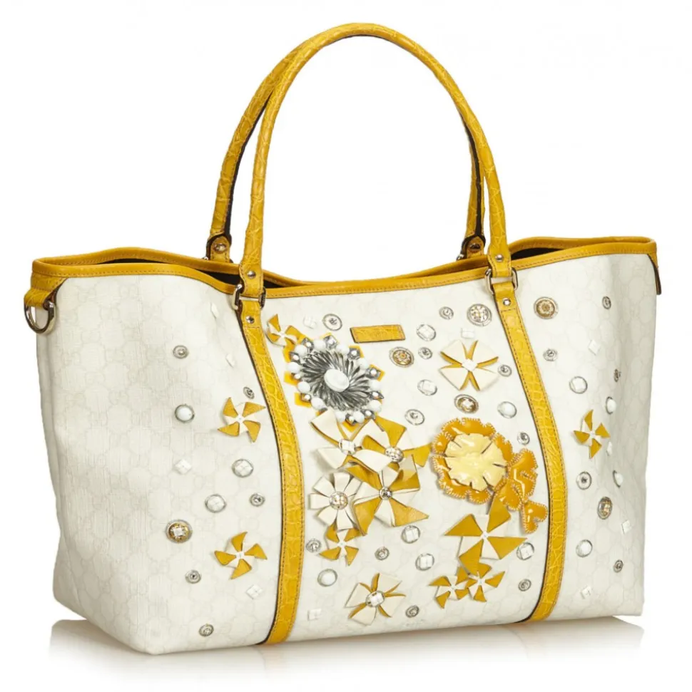 Gucci Vintage - Embellished Guccissima Tote Bag - White Ivory - Leather Handbag - Luxury High Quality - Avvenice