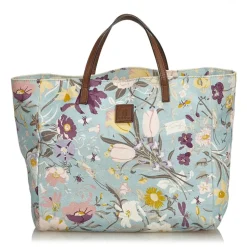 Gucci Vintage - Flora Canvas Tote Bag - Blue - Leather Handbag - Luxury High Quality - Avvenice