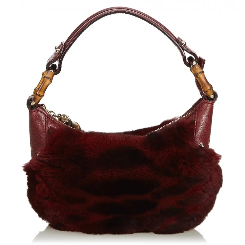 Gucci Vintage - Fur Bamboo Ring Hobo Bag - Red - Leather Handbag - Luxury High Quality - Avvenice