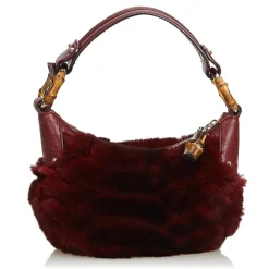 Gucci Vintage - Fur Bamboo Ring Hobo Bag - Red - Leather Handbag - Luxury High Quality - Avvenice