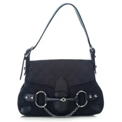 Gucci Vintage - GG Horsebit Jacquard Handbag Bag - Black - Leather Handbag - Luxury High Quality - Avvenice