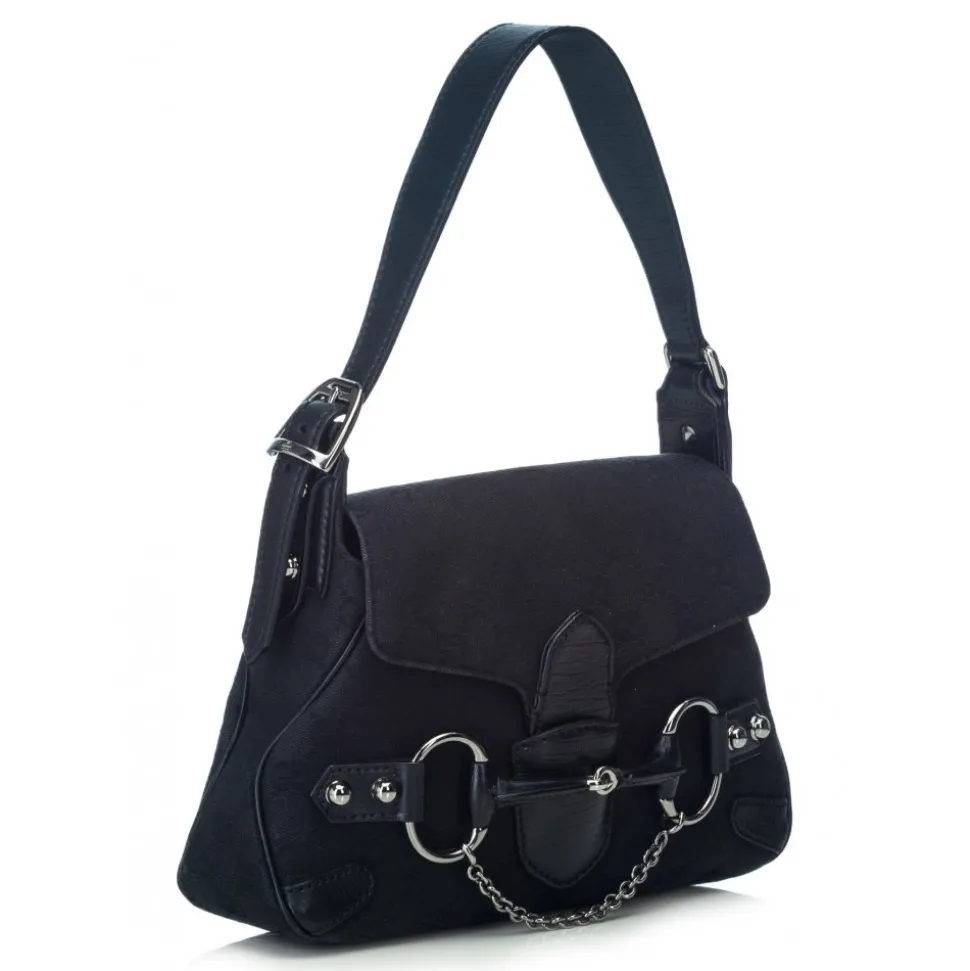 Gucci Vintage - GG Horsebit Jacquard Handbag Bag - Black - Leather Handbag - Luxury High Quality - Avvenice