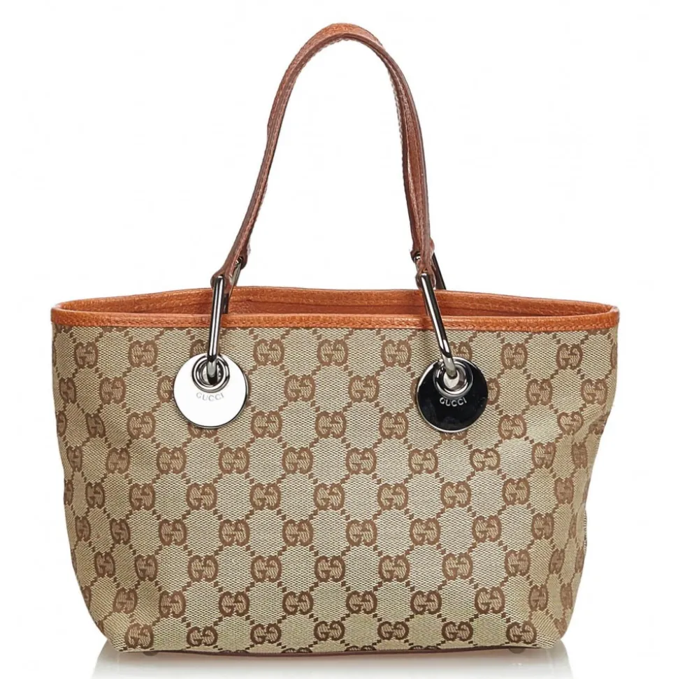 Gucci Vintage - GG Jacquard Tote Bag - Brown - Leather Handbag - Luxury High Quality - Avvenice