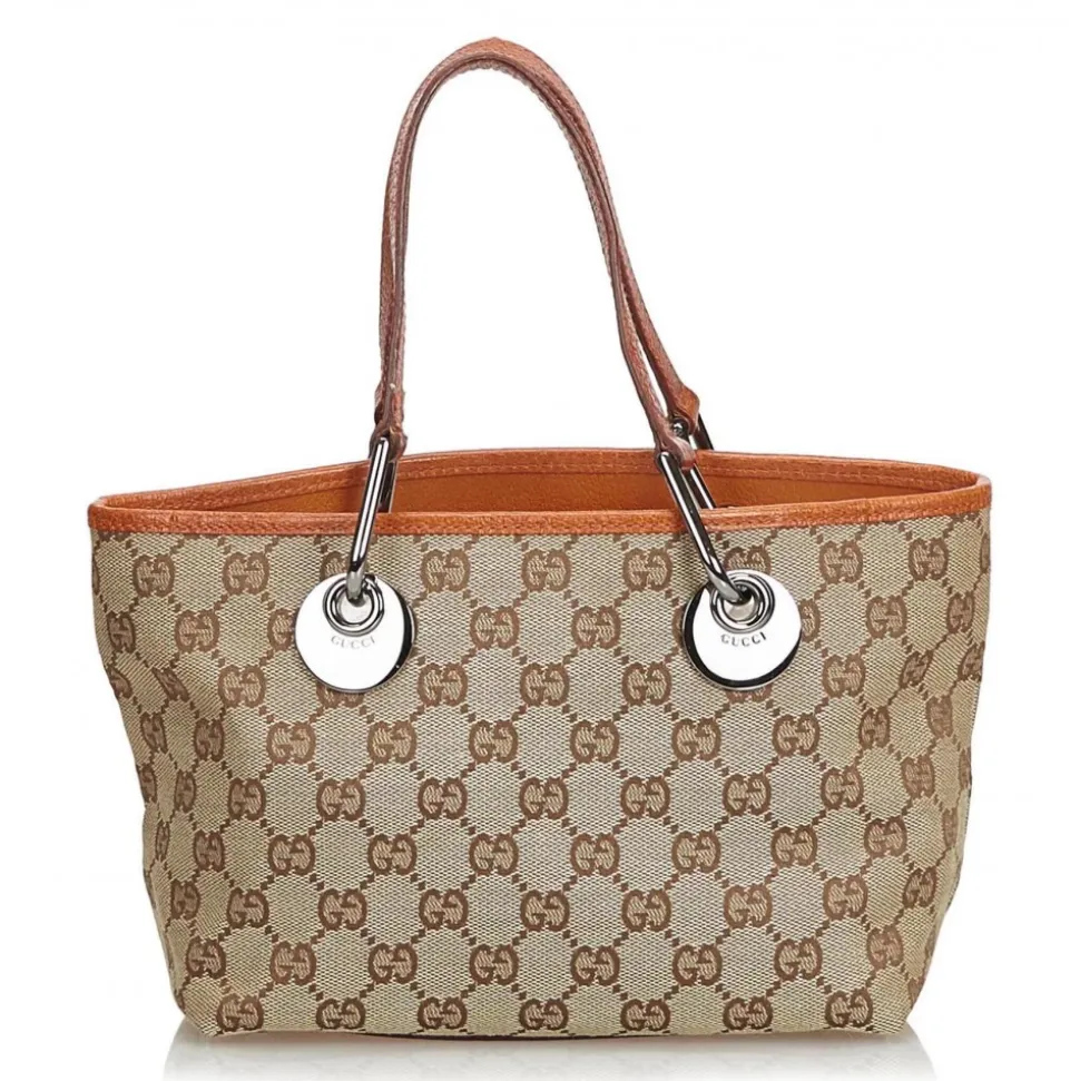 Gucci Vintage - GG Jacquard Tote Bag - Brown - Leather Handbag - Luxury High Quality - Avvenice