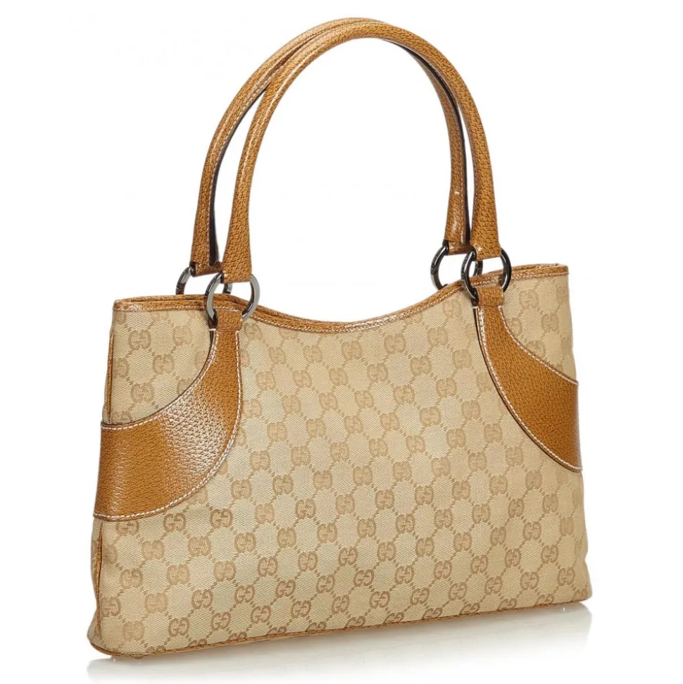 Gucci Vintage - GG Jacquard Tote Bag - Brown - Leather Handbag - Luxury High Quality - Avvenice