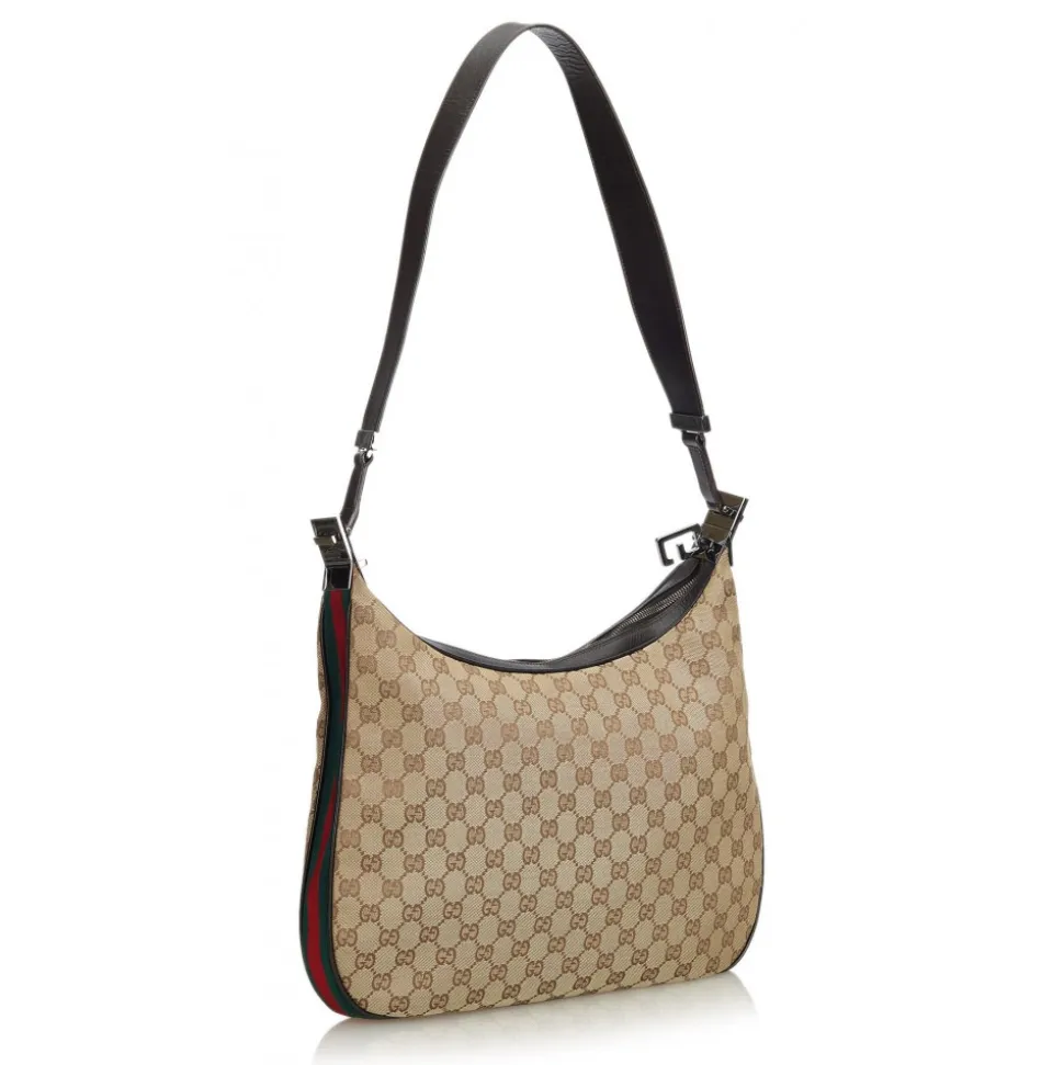 Gucci Vintage - GG Web Jacquard Shoulder Bag - Brown - Leather Handbag - Luxury High Quality - Avvenice