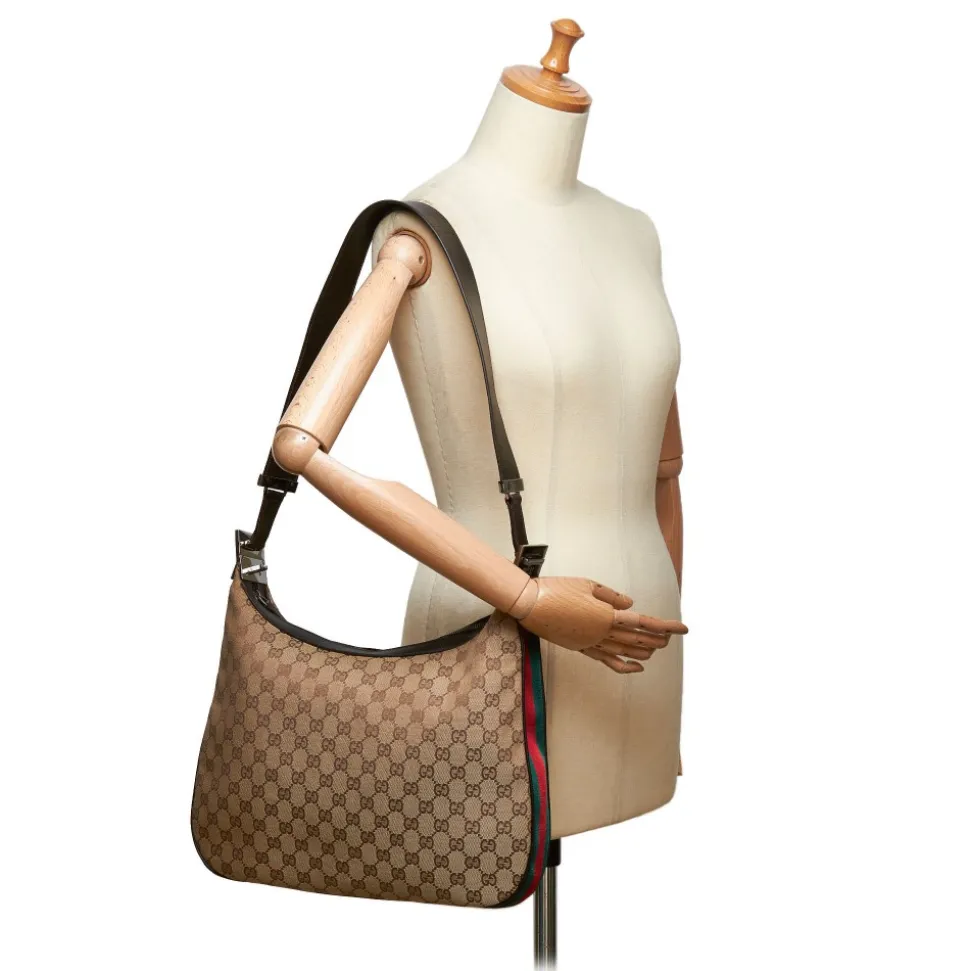 Gucci Vintage - GG Web Jacquard Shoulder Bag - Brown - Leather Handbag - Luxury High Quality - Avvenice