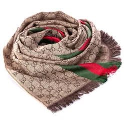 Gucci Vintage - GG Web Wool Scarf - Brown Red - Wool and Silk Scarf - Luxury High Quality - Avvenice