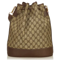 Gucci Vintage - Guccissima Web Canvas Drawstring Bucket Bag - Brown - Leather Handbag - Luxury High Quality - Avvenice