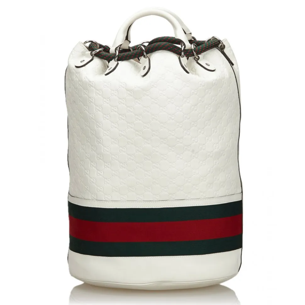 Gucci Vintage - Guccissima Web Aquariva Backpack - White Red - Leather Backpack - Luxury High Quality - Avvenice