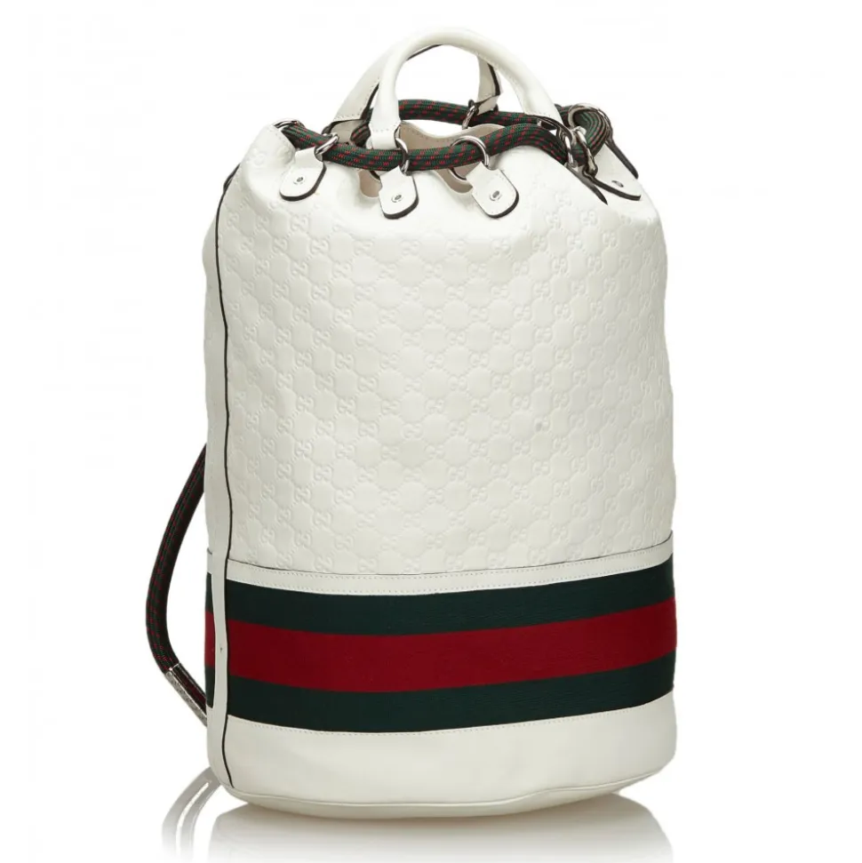 Gucci Vintage - Guccissima Web Aquariva Backpack - White Red - Leather Backpack - Luxury High Quality - Avvenice