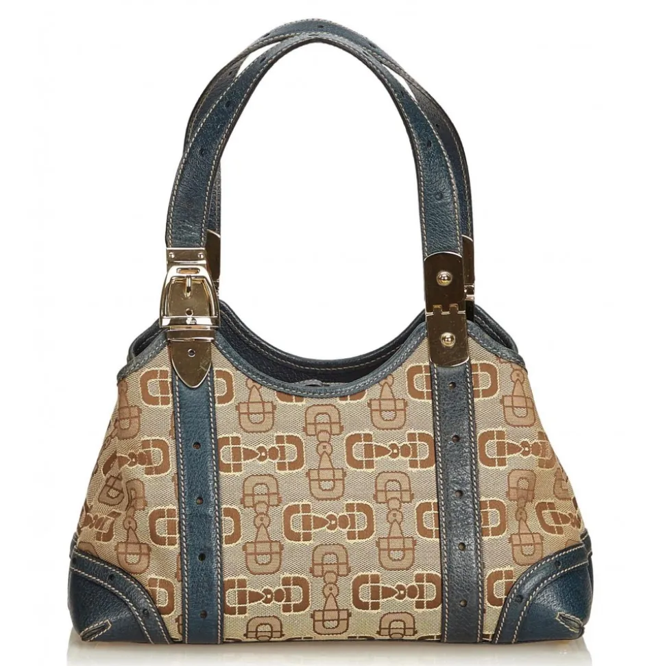 Gucci Vintage - Horsebit Jacquard Shoulder Bag - Brown - Leather Handbag - Luxury High Quality - Avvenice