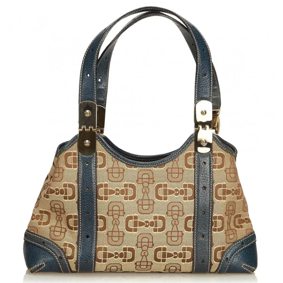 Gucci Vintage - Horsebit Jacquard Shoulder Bag - Brown - Leather Handbag - Luxury High Quality - Avvenice