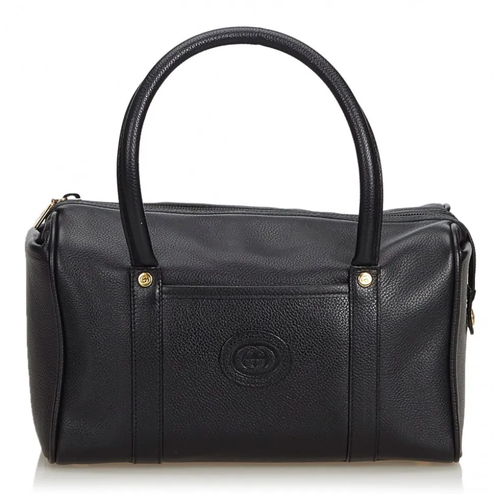 Gucci Vintage - Leather Boston Bag - Black - Leather Handbag - Luxury High Quality - Avvenice