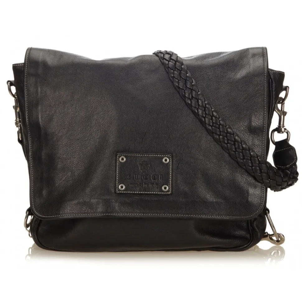 Gucci Vintage - Leather Crest Chain Messenger Bag - Black - Leather Handbag - Luxury High Quality - Avvenice