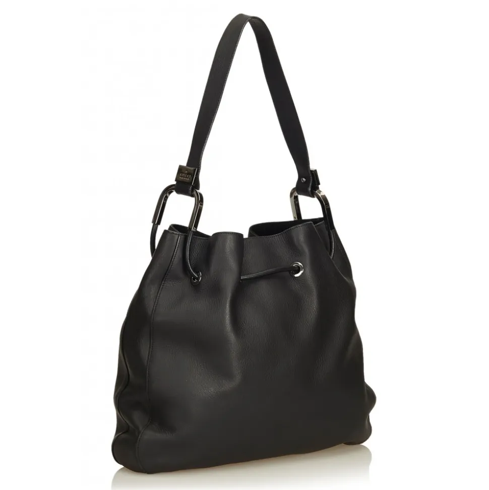 Gucci Vintage - Leather Drawstring Shoulder Bag - Black - Leather Handbag - Luxury High Quality - Avvenice