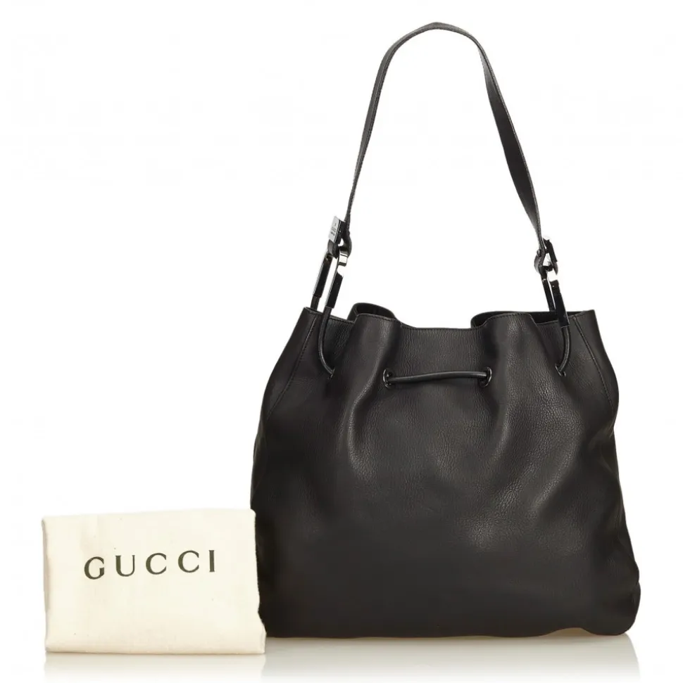 Gucci Vintage - Leather Drawstring Shoulder Bag - Black - Leather Handbag - Luxury High Quality - Avvenice
