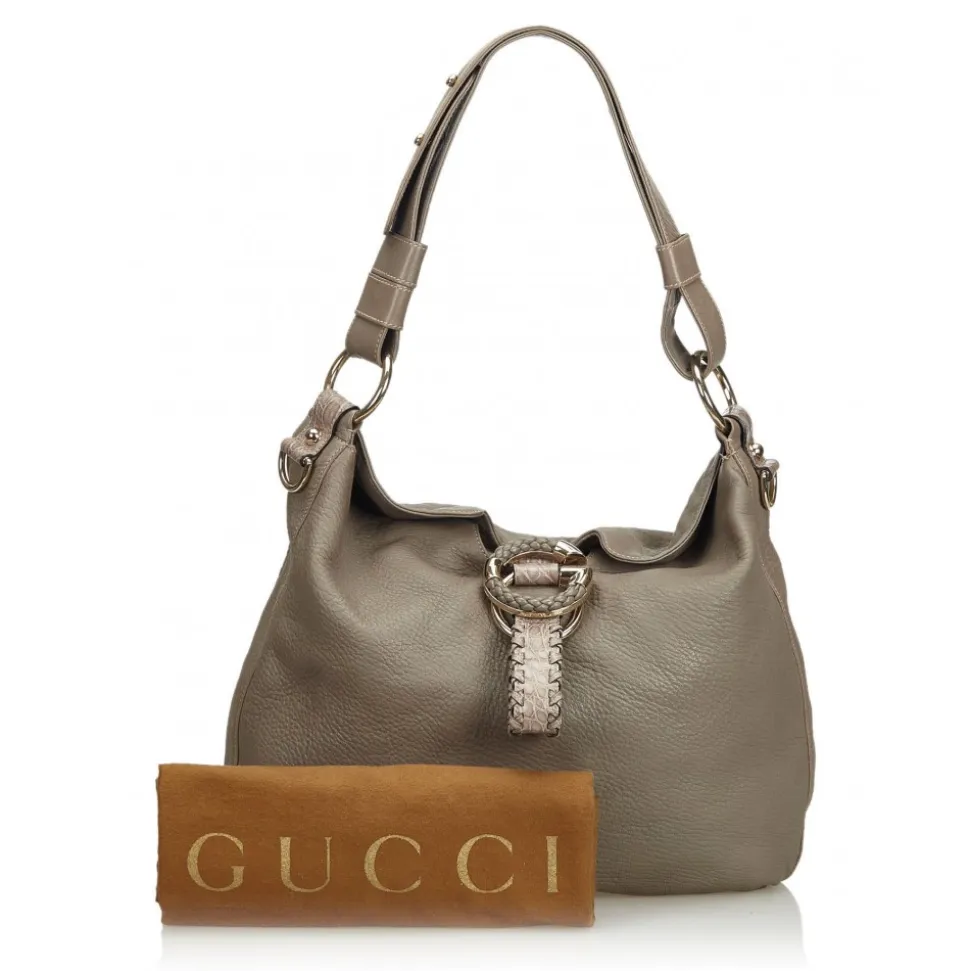 Gucci Vintage - Leather G Wave Shoulder Bag - Grey - Leather Handbag - Luxury High Quality - Avvenice