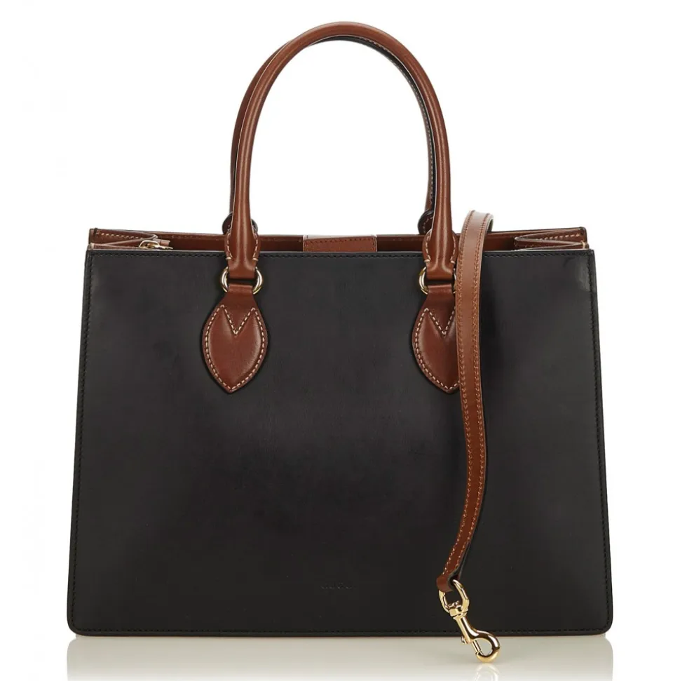 Gucci Vintage - Leather Linea a Satchel Bag - Black Brown - Leather Handbag - Luxury High Quality - Avvenice