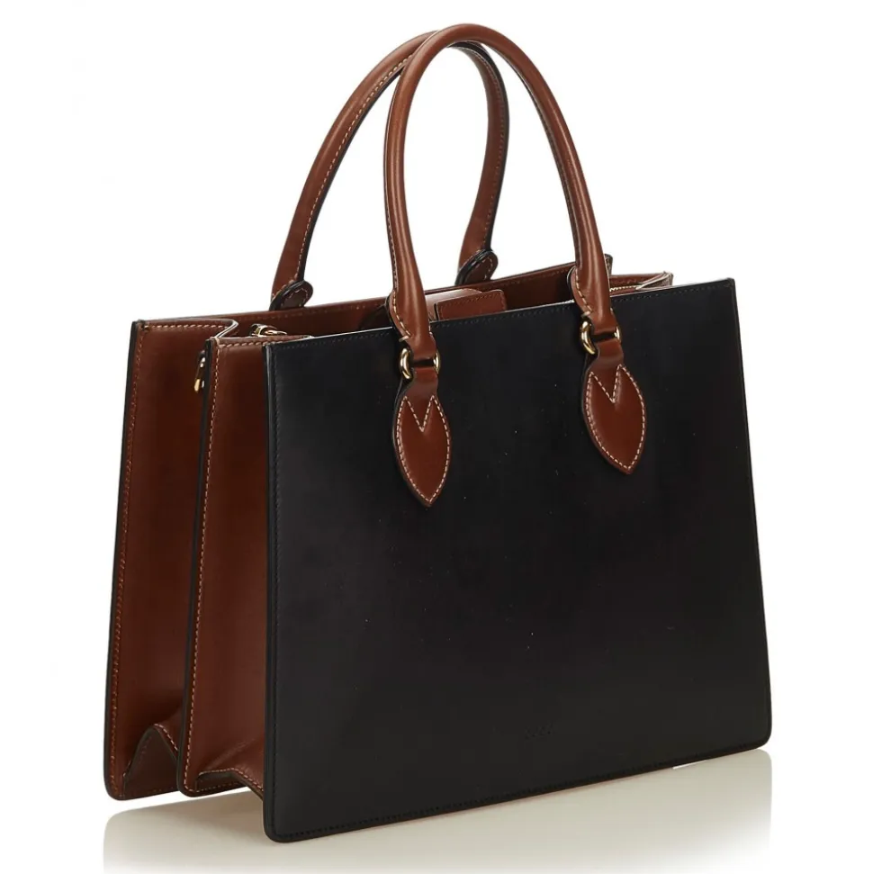 Gucci Vintage - Leather Linea a Satchel Bag - Black Brown - Leather Handbag - Luxury High Quality - Avvenice