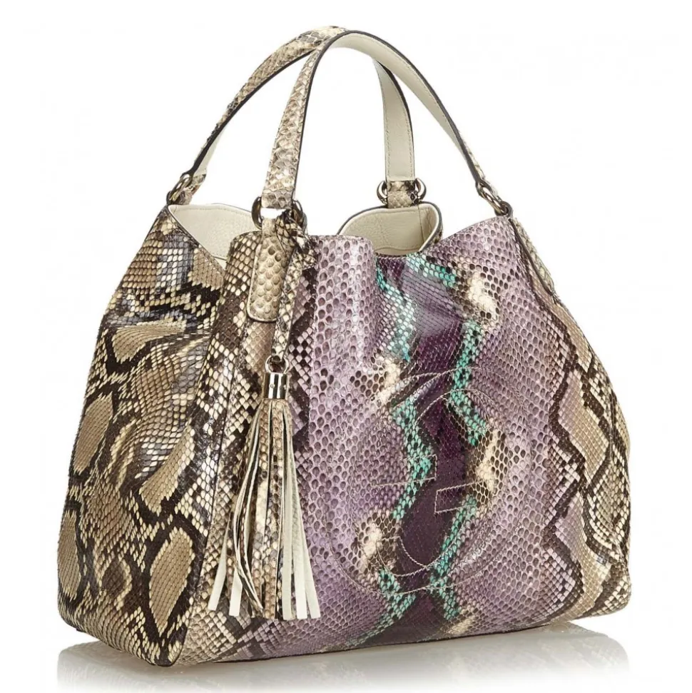 Gucci Vintage - Medium Python Soho Bag - Brown Beige Multi - Python Leather Handbag - Luxury High Quality - Avvenice