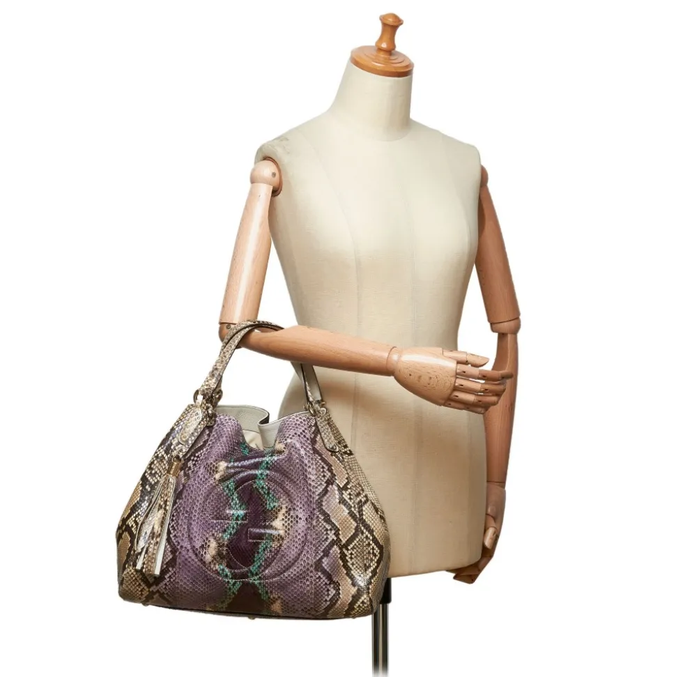Gucci Vintage - Medium Python Soho Bag - Brown Beige Multi - Python Leather Handbag - Luxury High Quality - Avvenice