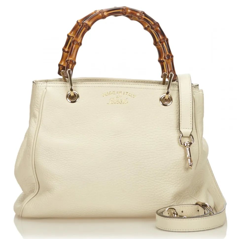 Gucci Vintage - Mini Bamboo Leather Shopper Bag - White Ivory - Leather Handbag - Luxury High Quality - Avvenice