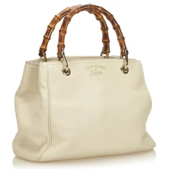 Gucci Vintage - Mini Bamboo Leather Shopper Bag - White Ivory - Leather Handbag - Luxury High Quality - Avvenice