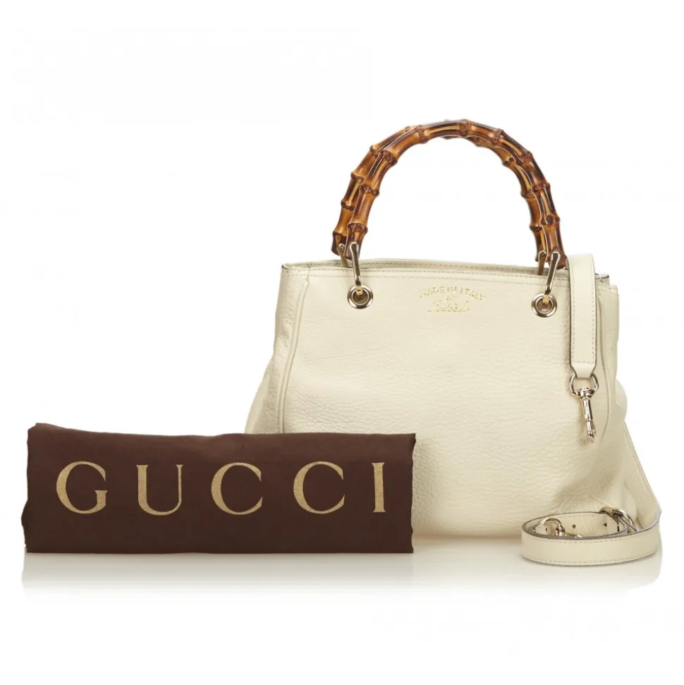 Gucci Vintage - Mini Bamboo Leather Shopper Bag - White Ivory - Leather Handbag - Luxury High Quality - Avvenice