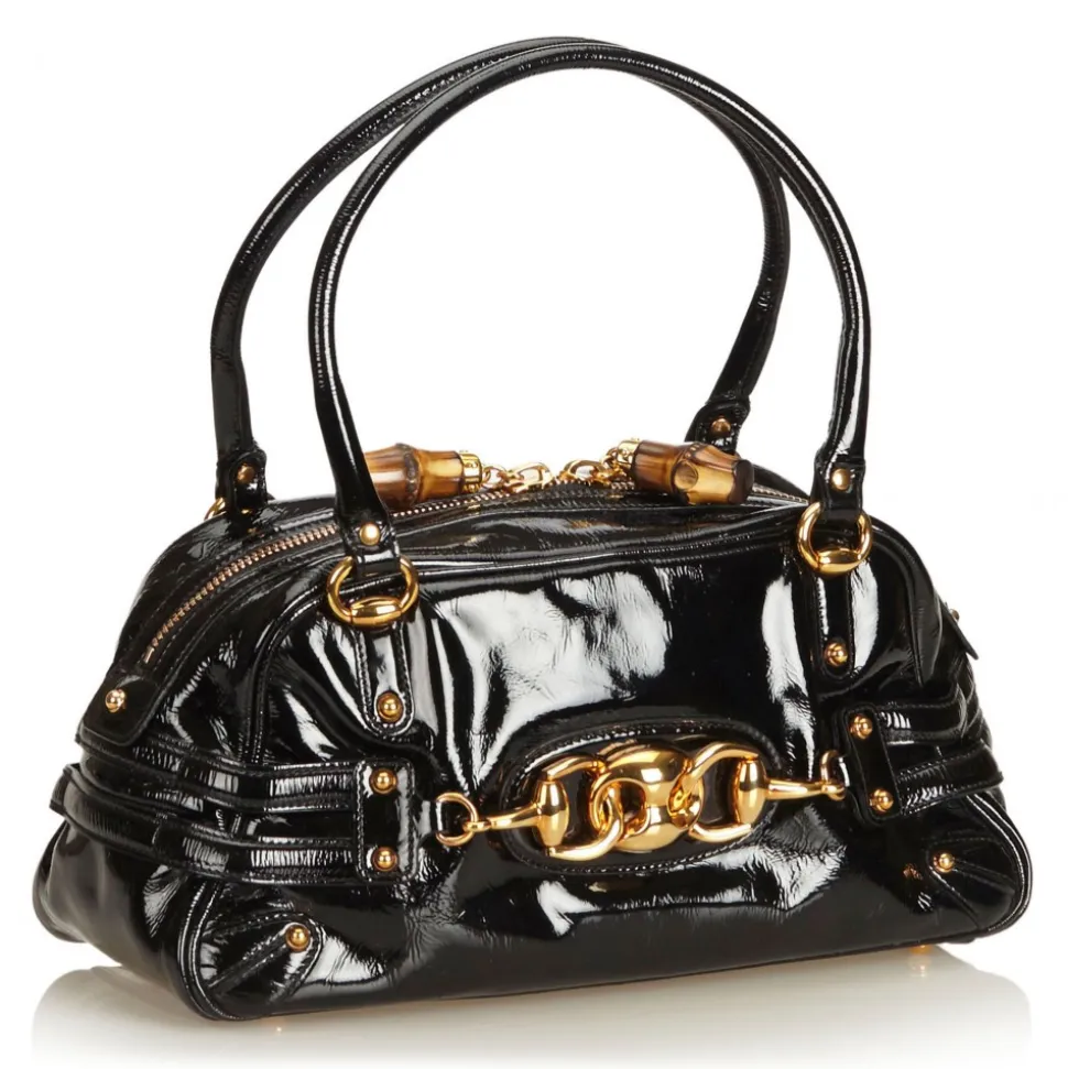 Gucci Vintage - Patent Leather Horsebit Wave Shoulder Bag - Black - Leather Handbag - Luxury High Quality - Avvenice