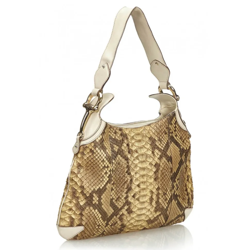 Gucci Vintage - Python Leather Horsebit Creole Shoulder Bag - Brown - Leather Handbag - Luxury High Quality - Avvenice