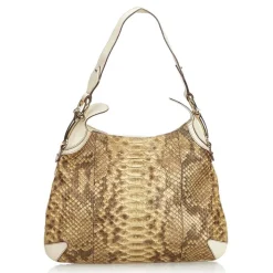 Gucci Vintage - Python Leather Horsebit Creole Shoulder Bag - Brown - Leather Handbag - Luxury High Quality - Avvenice