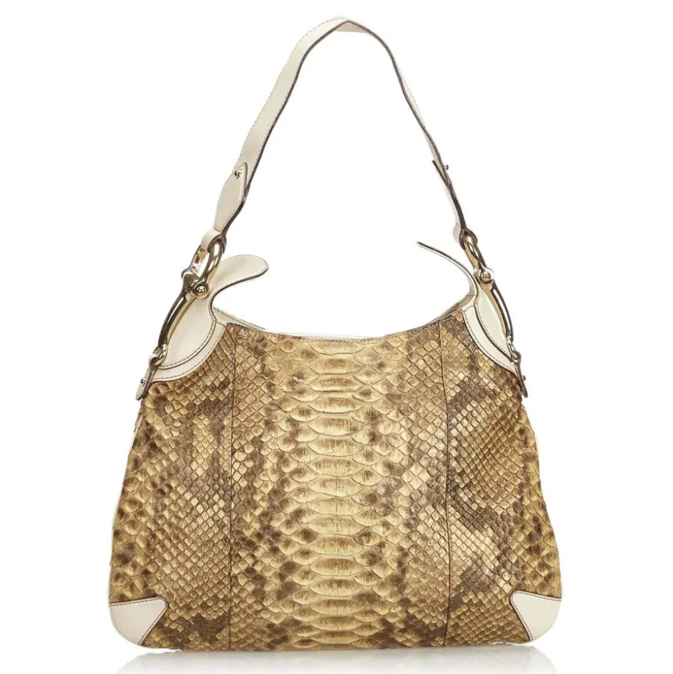 Gucci Vintage - Python Leather Horsebit Creole Shoulder Bag - Brown - Leather Handbag - Luxury High Quality - Avvenice
