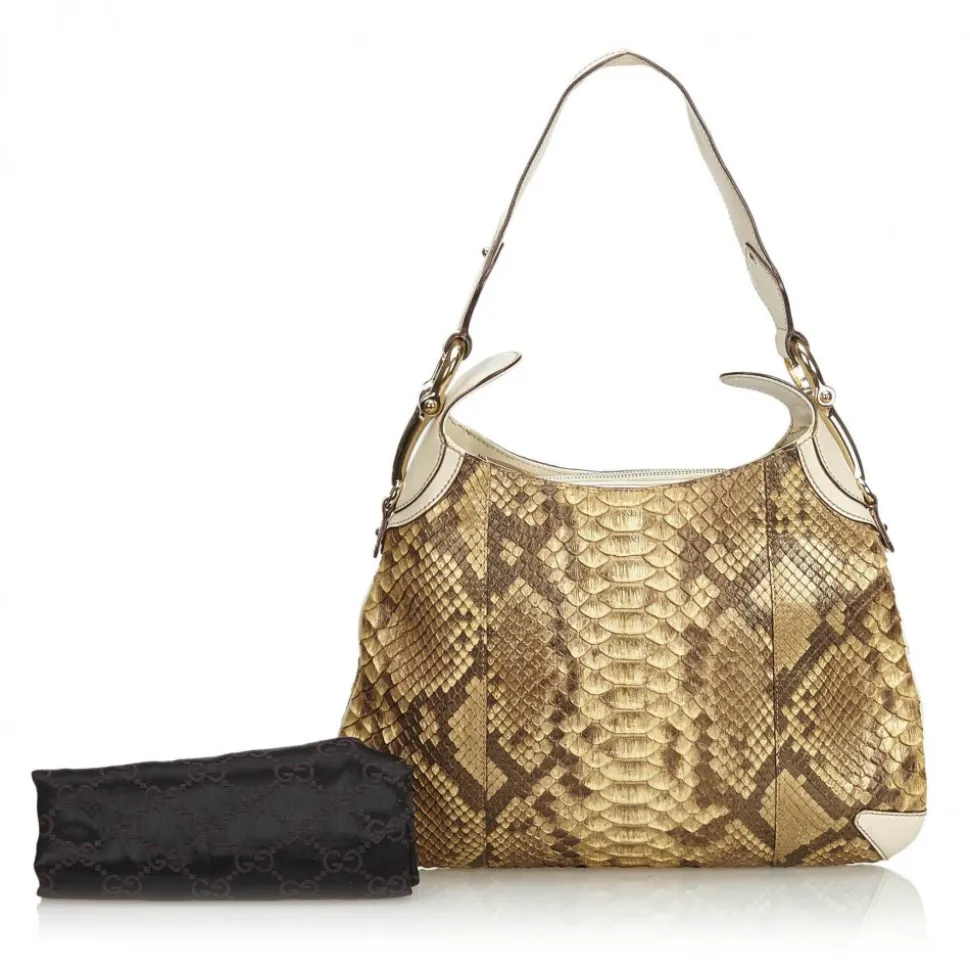 Gucci Vintage - Python Leather Horsebit Creole Shoulder Bag - Brown - Leather Handbag - Luxury High Quality - Avvenice